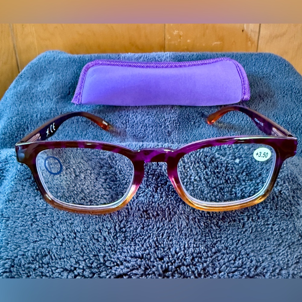 Hummingbird Stylish Purple Into Orange Reader Glasses - 3.50 NEW with Case